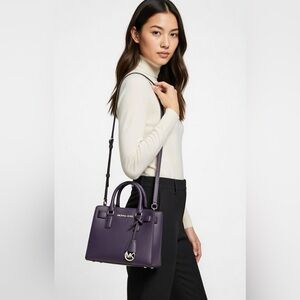 Excellent Like New Michael Kors Deep Purple Leather Satchel Crossbody Handbag